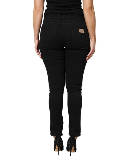Dolce & Gabbana Women's Skinny Regular Fit Mid Rise Stretch Denim Cotton Jeans - Black