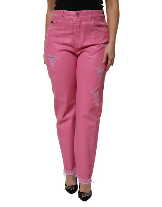 Dolce & Gabbana Women's Tapered Leg Mid Rise Stretch Denim Cotton Jeans - Pink