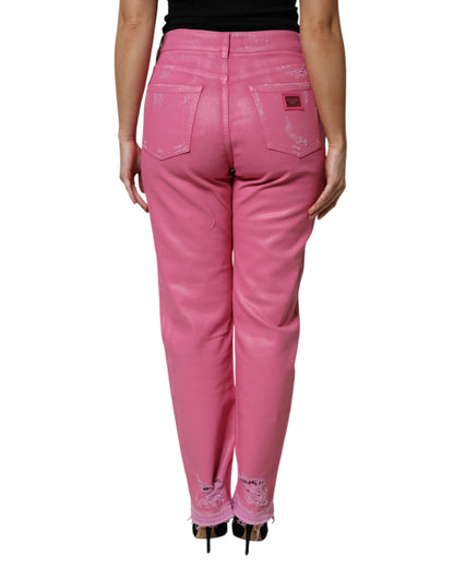 Dolce & Gabbana Women's Tapered Leg Mid Rise Stretch Denim Cotton Jeans - Pink