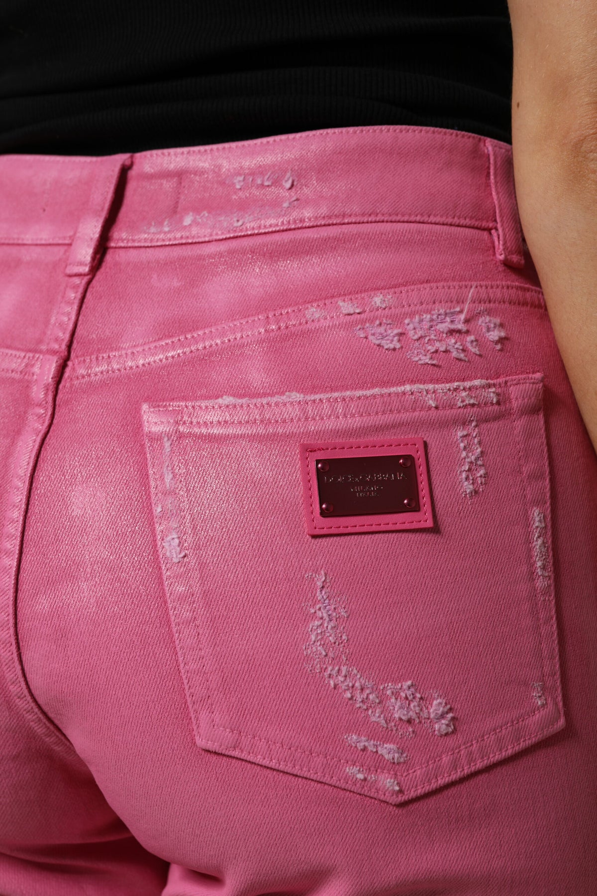Dolce & Gabbana Women's Tapered Leg Mid Rise Stretch Denim Cotton Jeans - Pink