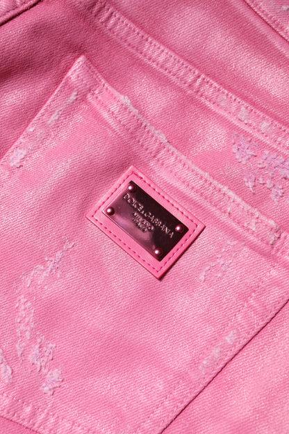 Dolce & Gabbana Women's Tapered Leg Mid Rise Stretch Denim Cotton Jeans - Pink