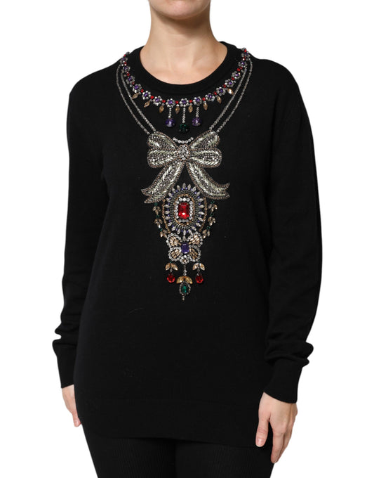 Dolce & Gabbana Women's Crew Neck Cashmere & Crystal Sweater - Black Multicolor