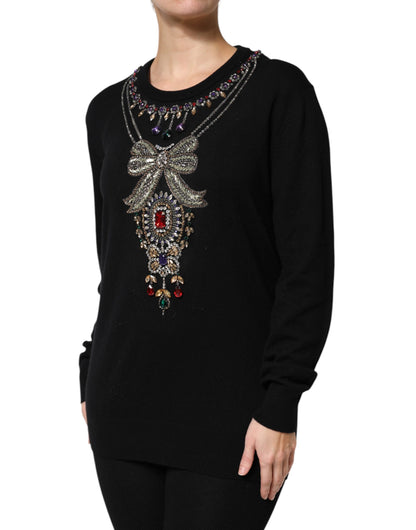 Dolce & Gabbana Women's Crew Neck Cashmere & Crystal Sweater - Black Multicolor