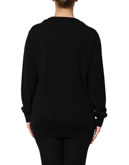 Dolce & Gabbana Women's Crew Neck Cashmere & Crystal Sweater - Black Multicolor