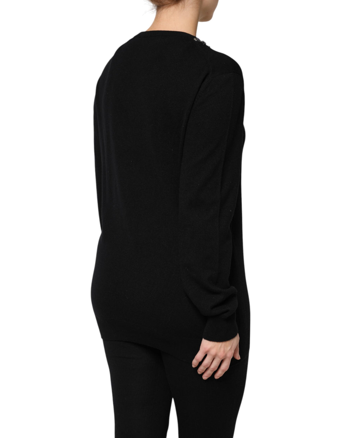 Dolce & Gabbana Women's Crew Neck Cashmere & Crystal Sweater - Black Multicolor