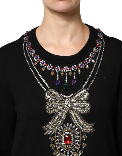 Dolce & Gabbana Women's Crew Neck Cashmere & Crystal Sweater - Black Multicolor
