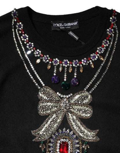 Dolce & Gabbana Women's Crew Neck Cashmere & Crystal Sweater - Black Multicolor