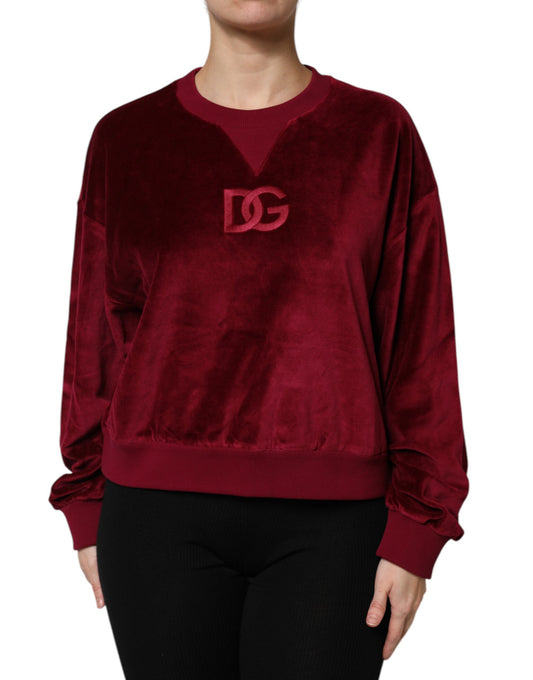 Dolce & Gabbana Women's Crew Neck Cotton Velvet & Nylon Sweater - Red