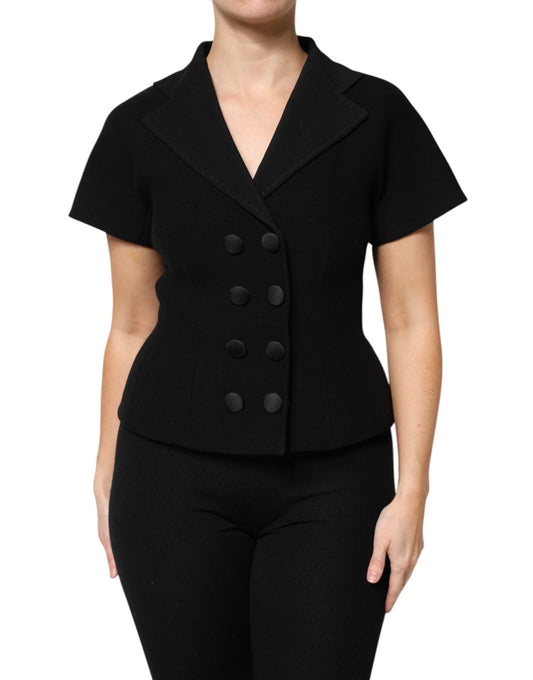 Dolce & Gabbana Women's Double Breasted Virgin Wool Silk Nylon & Elastane Jacket - Black