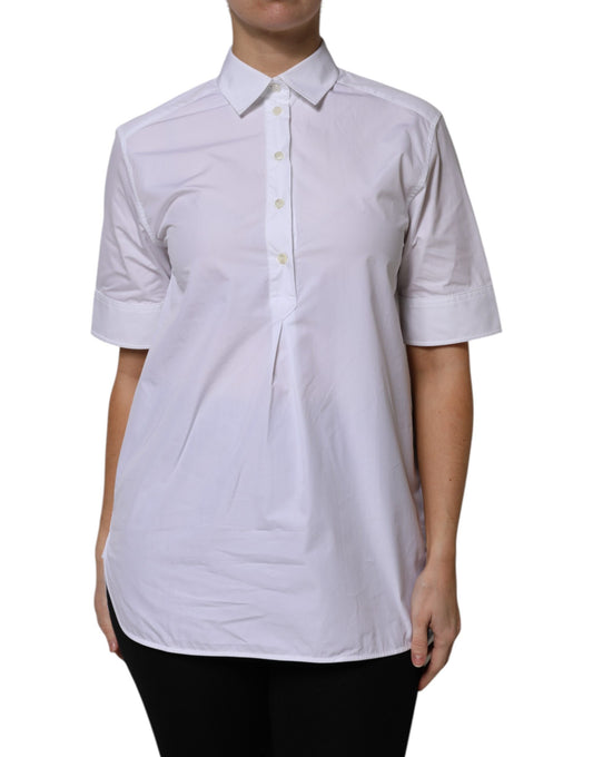 Dolce & Gabbana White Cotton Short Sleeves Collared Polo Top