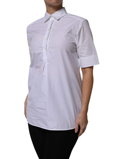 Dolce & Gabbana White Cotton Short Sleeves Collared Polo Top