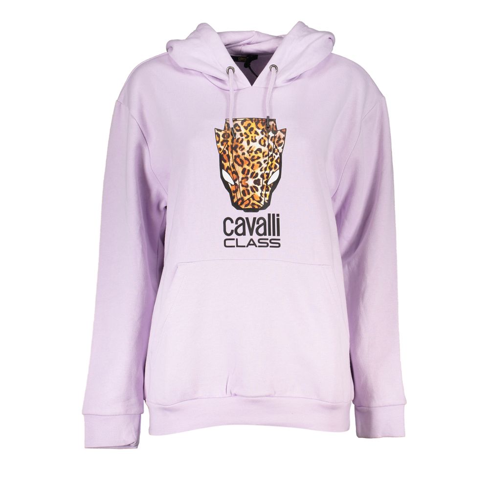 Sweatshirt Hoodie by Cavalli Class for women in cotton polyester purple, violet & print showcases a city-ready silhouette, artfully detailed with a signature hooded neckline and for a city-ready finish.