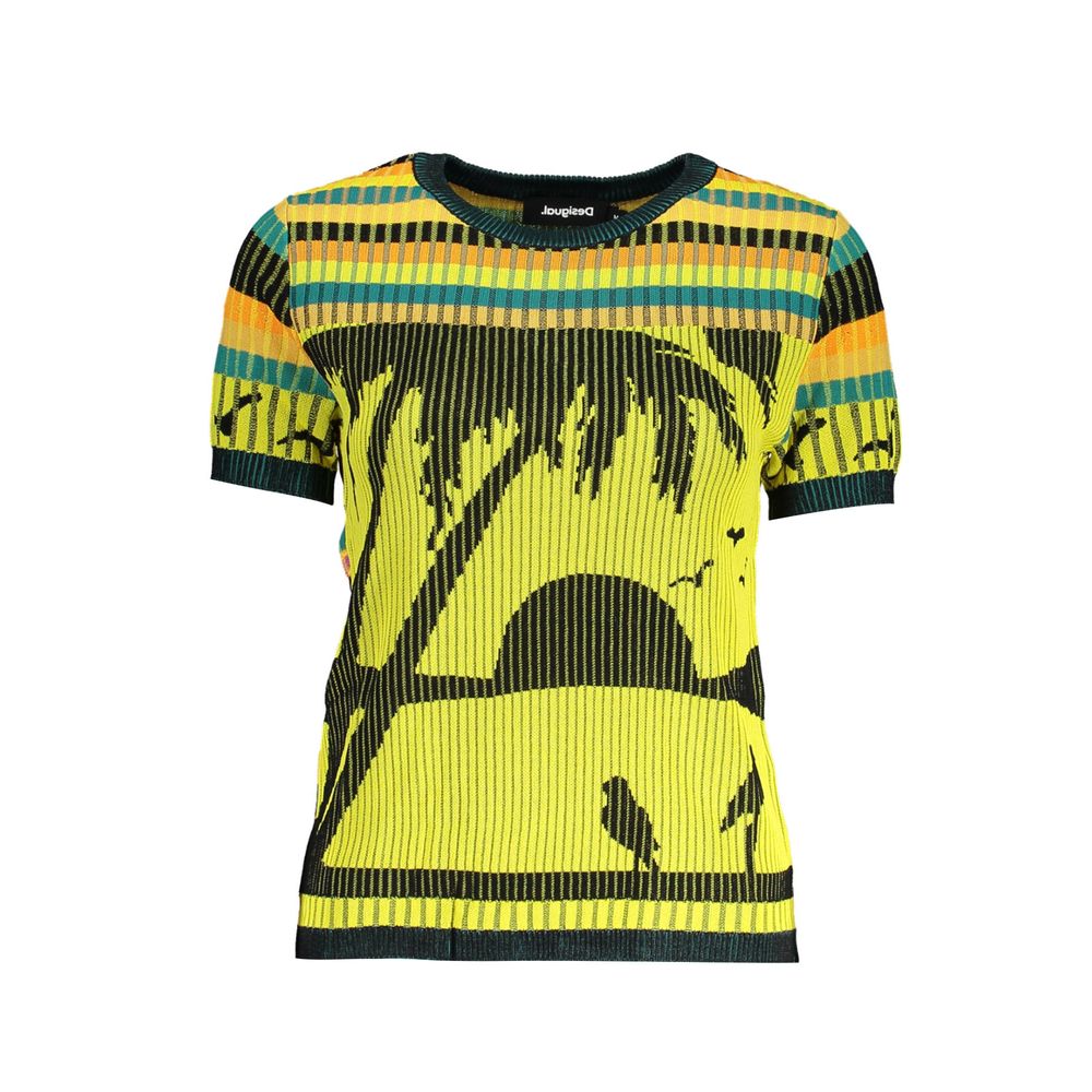 Sweater by Desigual for women in polyamide viscose yellow & signature features an polished silhouette, showcasing refined and a sophisticated round neckline for a truly polished finish.