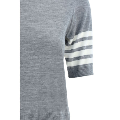 Sweater by Thom Browne for women in virgin wool gray & patterned showcases an masterful silhouette, artfully detailed with a masterful and for a sophisticated, premium finish.