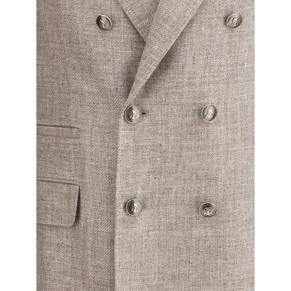 Blazer by Brunello Cucinelli for men in linen silk & wool brown features an sartorial silhouette, showcasing a sophisticated and sartorial for a truly sartorial finish.