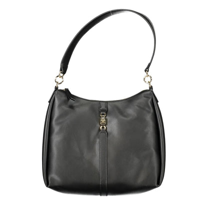 Convertible Handbag by Tommy Hilfiger for women in polyester faux leather black & signature features a exquisite silhouette with a secure zipper, ample internal-pockets, and versatile handle for a exquisite look.