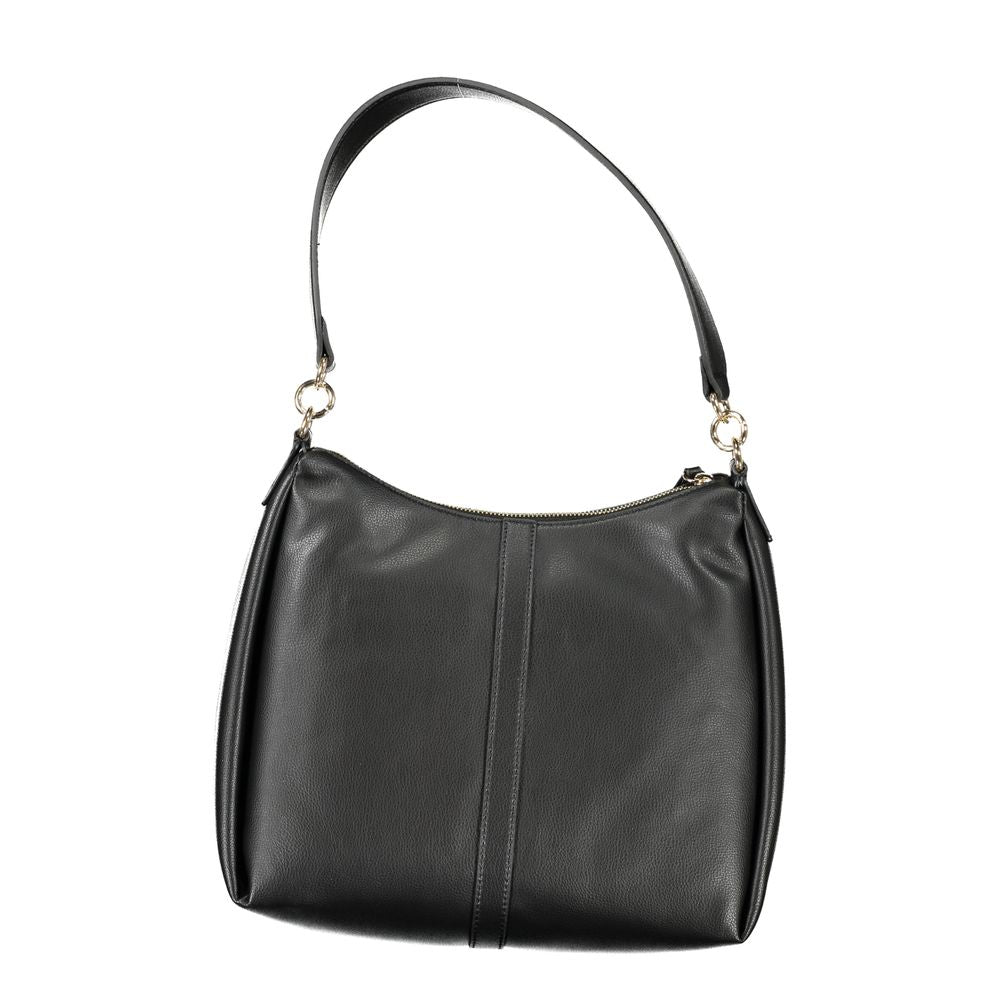Convertible Handbag by Tommy Hilfiger for women in polyester faux leather black & signature features an exquisite silhouette, showcasing a secure zipper, ample internal-pockets, and exquisite handle for a sophisticated finish.