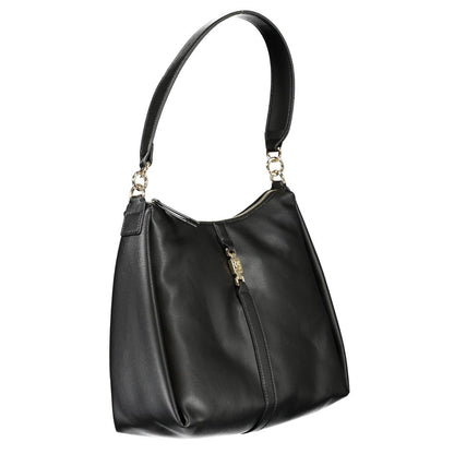 Convertible Handbag by Tommy Hilfiger for women in polyester faux leather black & signature features a polished silhouette with a secure zipper, ample internal-pockets, and polished handle for a sophisticated look.