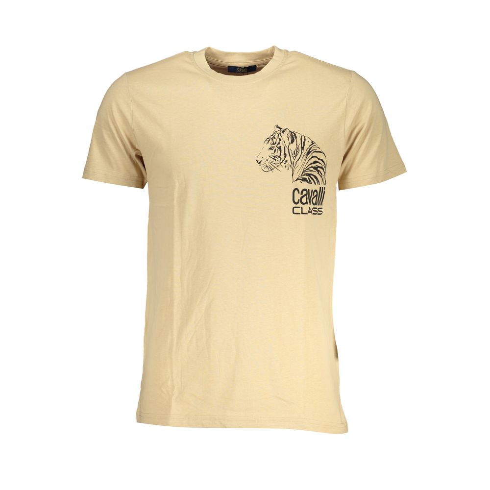 T-Shirt by Cavalli Class for men in cotton beige & print showcases a chic silhouette, artfully detailed with a chic crew neckline and for a chic finish.
