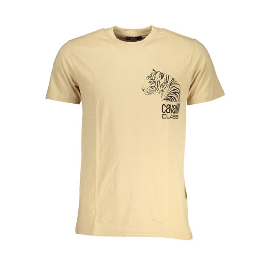 T-Shirt by Cavalli Class for men in cotton beige & print showcases a chic silhouette, artfully detailed with a chic crew neckline and for a chic finish.