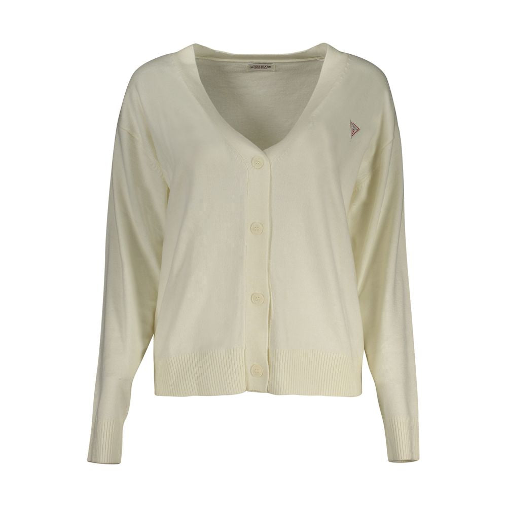 Cardigan by Guess Jeans for women in polyester white features an crisp silhouette, showcasing a sophisticated v-neck neckline and long-sleeve detail for a truly crisp finish.
