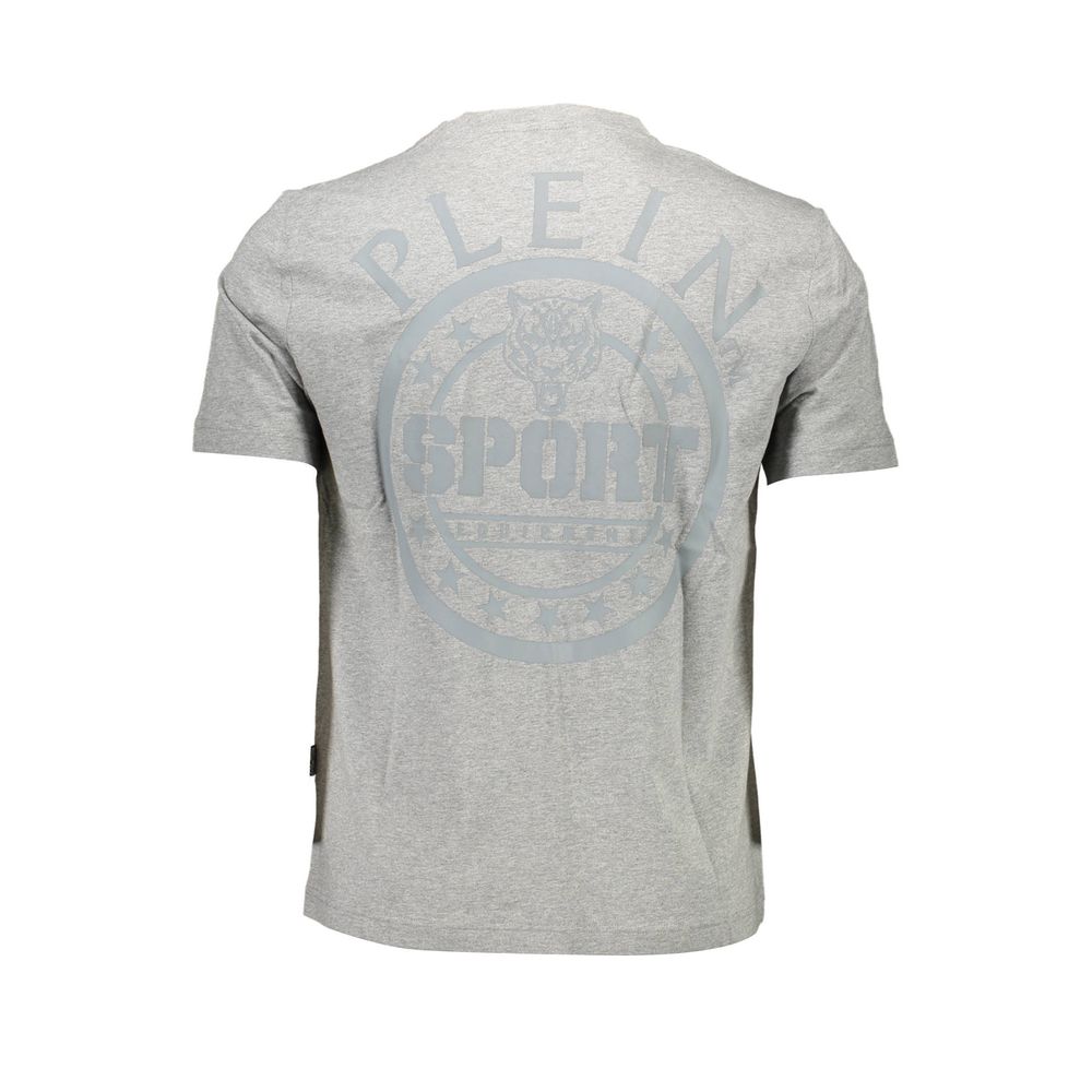 T-Shirt by Plein Sport for men in cotton gray showcases a dramatic silhouette, elegantly detailed with a dramatic and for a truly dramatic finish.