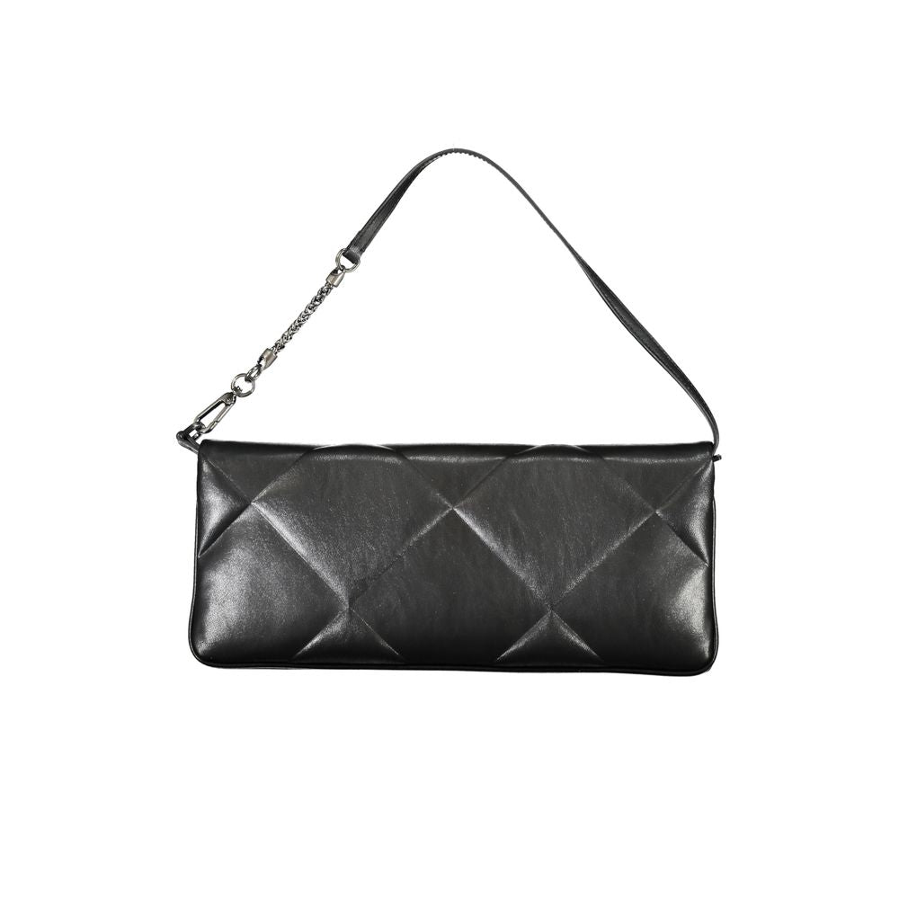 Shoulder Convertible Handbag by Calvin Klein for women in polyester faux leather black features a exquisite silhouette with a secure snap, ample cardholder, and versatile shoulder-strap & handle for a exquisite look.