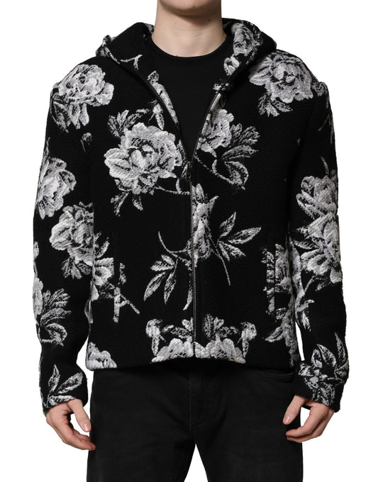 Hooded Jacket by Dolce & Gabbana for men in cashmere silk viscose & alpaca wool black, floral & print showcases a enveloping silhouette, artfully detailed with a enveloping hooded neckline and premium hooded for a truly enveloping finish.