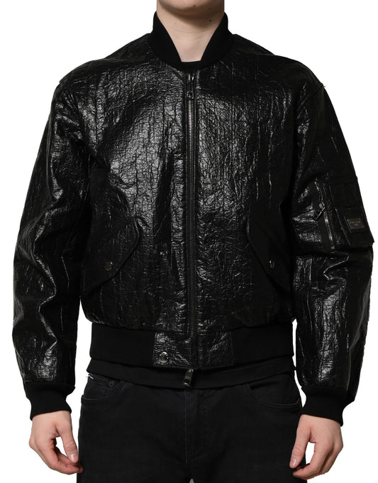 Bomber Jacket by Dolce & Gabbana for men in cellulose nylon & poly lactic acid black features an on trend silhouette, showcasing refined and a sophisticated for a truly on trend finish.