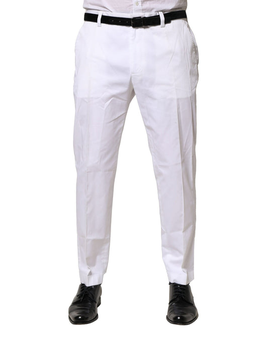 Pants by Dolce & Gabbana for men in stretch cotton white features a sleek silhouette with a sleek regular-fit & slim, a refined long, and a sophisticated finish.