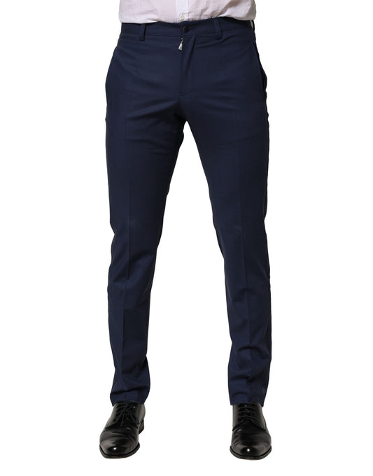 Pants by Dolce & Gabbana for men in virgin wool viscose & silk dark-blue features an understated silhouette, showcasing a sophisticated regular-fit and long with a refined for an understated, polished aesthetic.