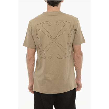 T-Shirt by Off-White for men in cotton beige & white showcases a fashionable silhouette, elegantly detailed with a fashionable and crew neckline for a sophisticated, high-fashion look.