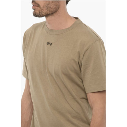 T-Shirt by Off-White for men in cotton beige & white features an edgy silhouette, meticulously detailed with a sophisticated and crew neckline for a truly edgy finish.