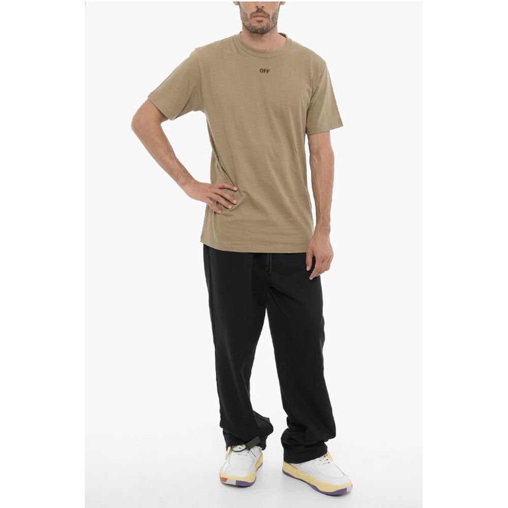 T-Shirt by Off-White for men in cotton beige & white showcases a dramatic silhouette, elegantly detailed with a dramatic and for a truly dramatic finish.