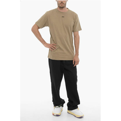 T-Shirt by Off-White for men in cotton beige & white showcases a dramatic silhouette, elegantly detailed with a dramatic and for a truly dramatic finish.
