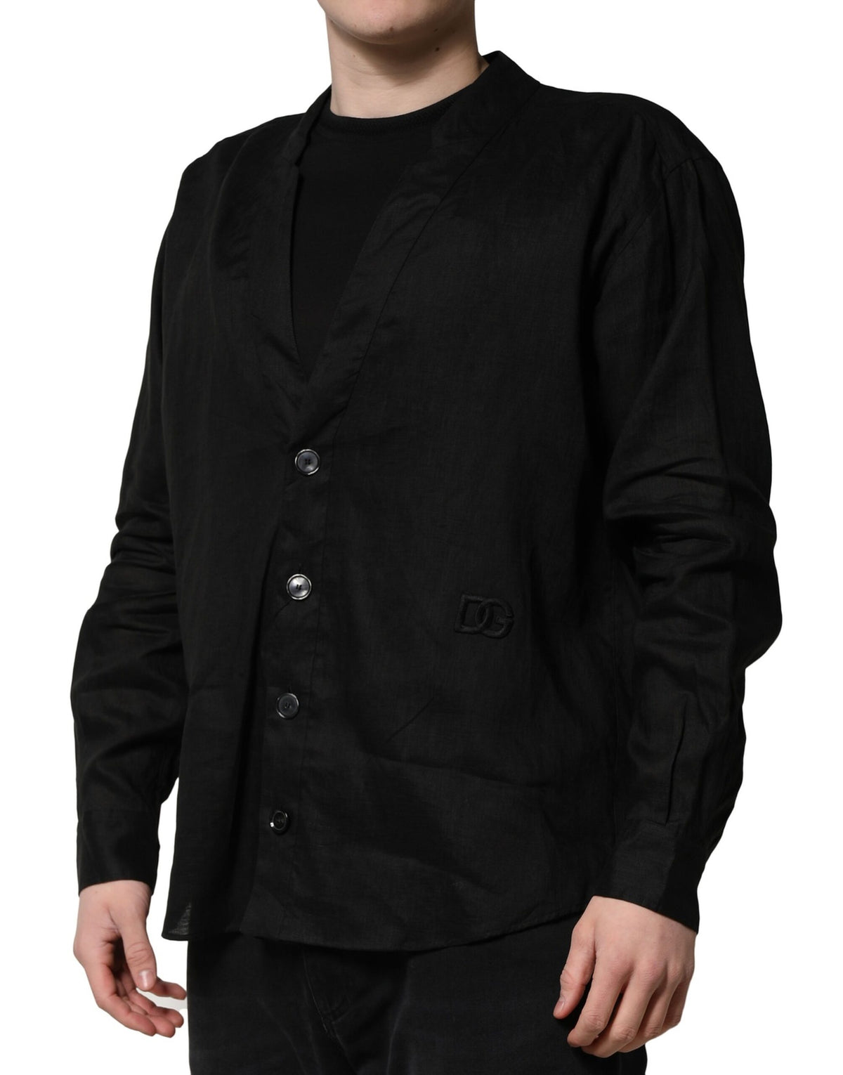Dolce & Gabbana Men's Regular Fit Long-Sleeve Linen Shirt - Black
