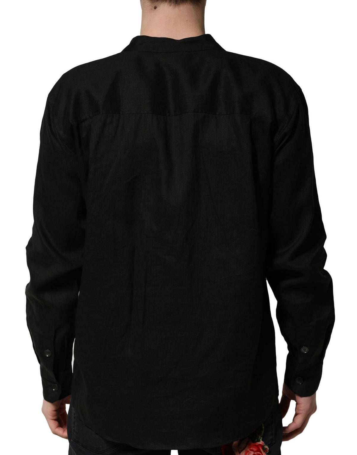 Dolce & Gabbana Men's Regular Fit Long-Sleeve Linen Shirt - Black