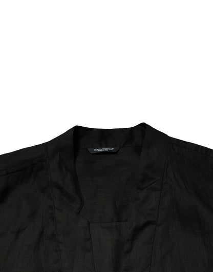 Dolce & Gabbana Men's Regular Fit Long-Sleeve Linen Shirt - Black