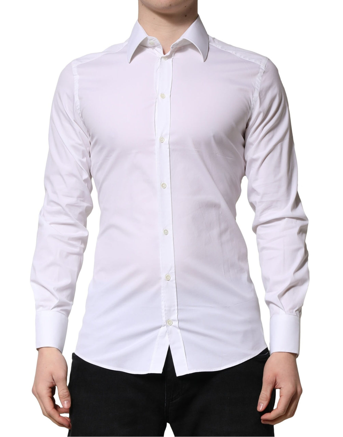 Dolce & Gabbana Men's Slim Long-Sleeve Stretch Cotton & Nylon Dress Shirt - Gold White
