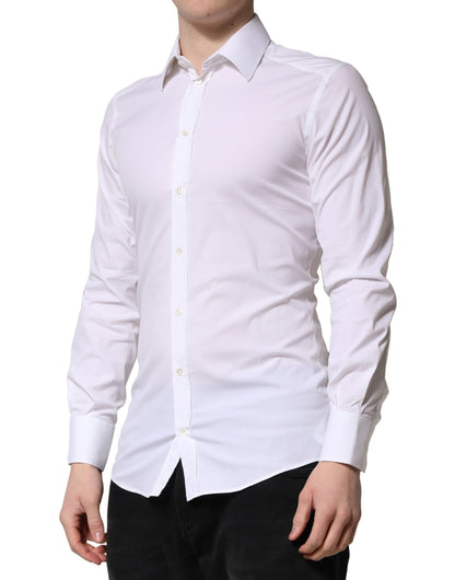 Dolce & Gabbana Men's Slim Long-Sleeve Stretch Cotton & Nylon Dress Shirt - Gold White