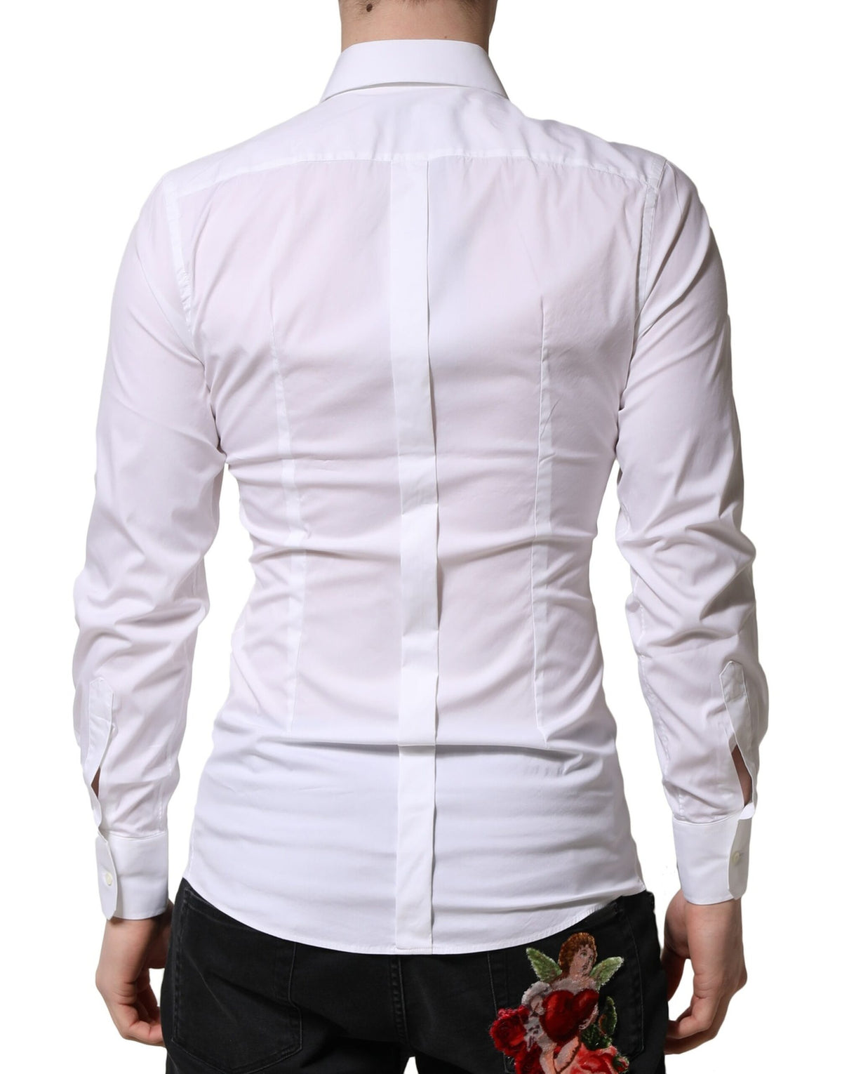 Dolce & Gabbana Men's Slim Long-Sleeve Stretch Cotton & Nylon Dress Shirt - Gold White