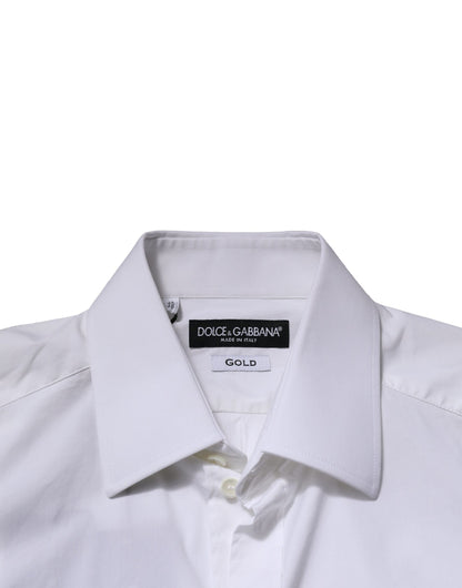 Dolce & Gabbana Men's Slim Long-Sleeve Stretch Cotton & Nylon Dress Shirt - Gold White