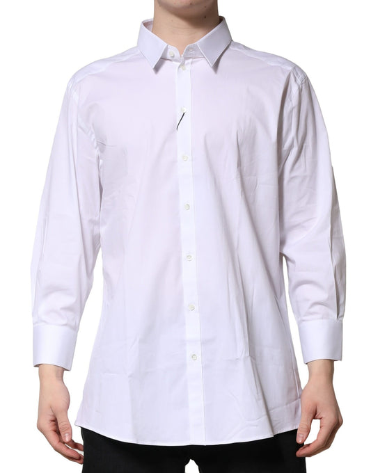 Dolce & Gabbana Men's Slim Long-Sleeve Stretch Cotton Dress Shirt - Gold White