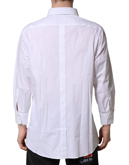 Dolce & Gabbana Men's Slim Long-Sleeve Stretch Cotton Dress Shirt - Gold White