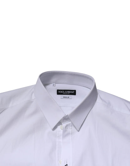 Dolce & Gabbana Men's Slim Long-Sleeve Stretch Cotton Dress Shirt - Gold White