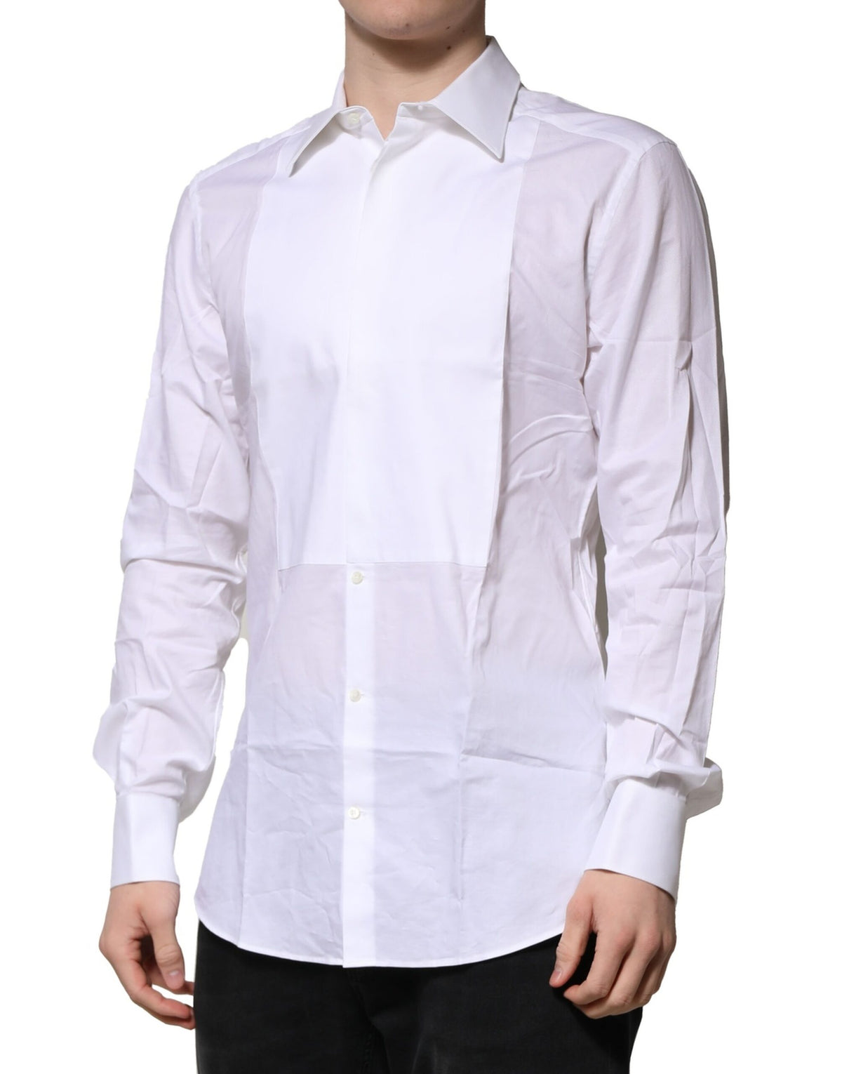 Dolce & Gabbana Men's Slim Long-Sleeve Cotton Dress Shirt - Gold White