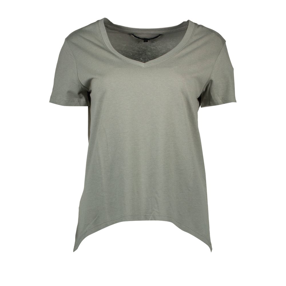 T-Shirt by Silvian Heach for women in viscose cotton green showcases a unassuming silhouette, artfully detailed with a refined and unassuming short-sleeve for a sophisticated, contemporary look.