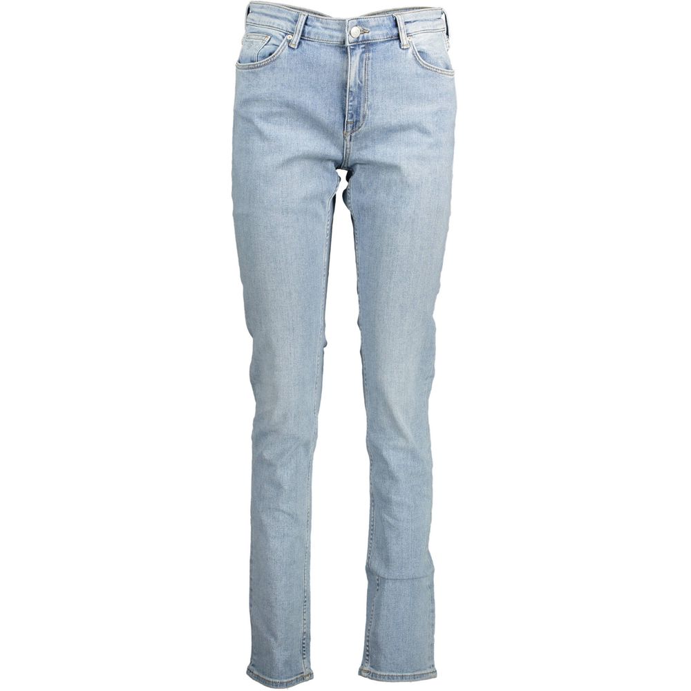 Hooded Jeans by Gant for women in organic denim cotton & polyester azzurro features a polished silhouette with a polished slim, reaching a polished long and finished with a polished .