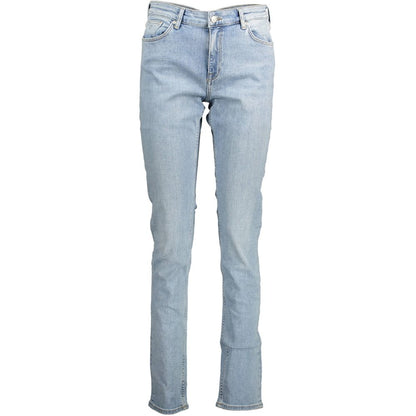 Hooded Jeans by Gant for women in organic denim cotton & polyester azzurro features a polished silhouette with a polished slim, reaching a polished long and finished with a polished .