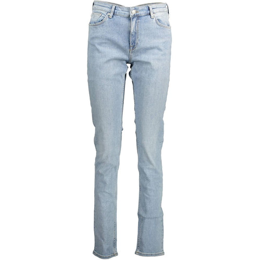 Hooded Jeans by Gant for women in organic denim cotton & polyester azzurro features a polished silhouette with a polished slim, reaching a polished long and finished with a polished .